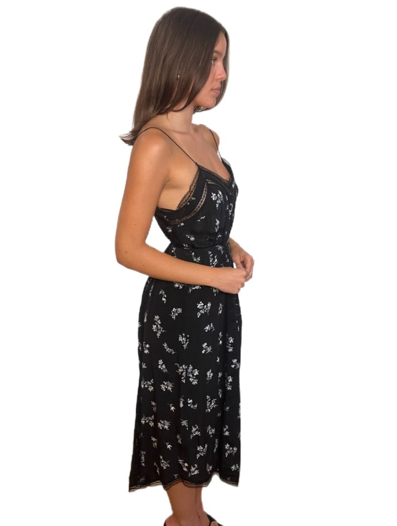 Zimmermann Black Long Thin Strap Floral Dress. Size: 1