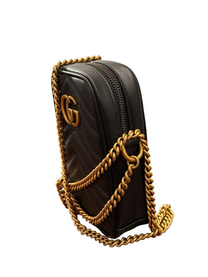 Gucci Black 'GG Marmont Matelasse' Mini Crossbody Bag.