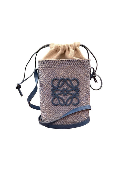 Loewe Blue Raffia Crossbody Pouch Bag.