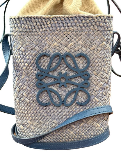 Loewe Blue Raffia Crossbody Pouch Bag.