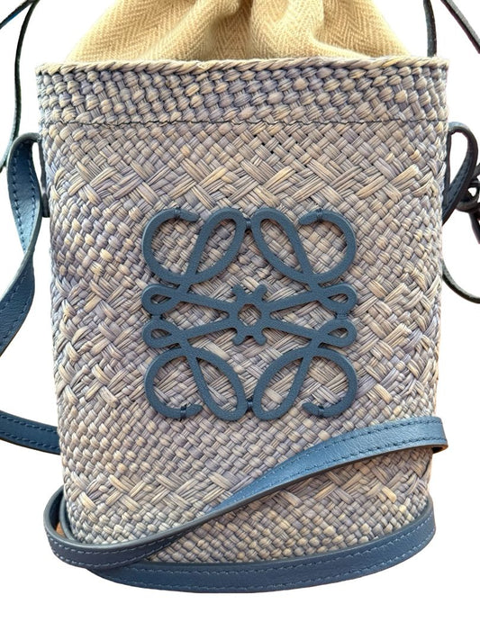 Loewe Blue Raffia Crossbody Pouch Bag.