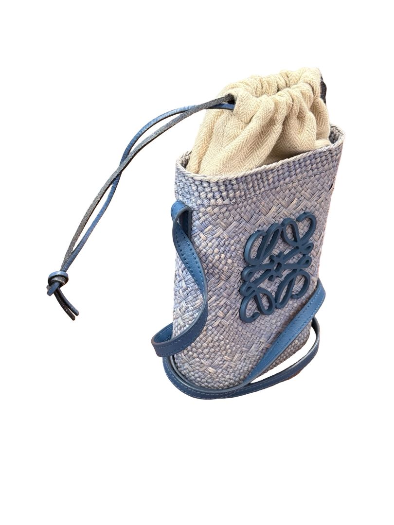 Loewe Blue Raffia Crossbody Pouch Bag.