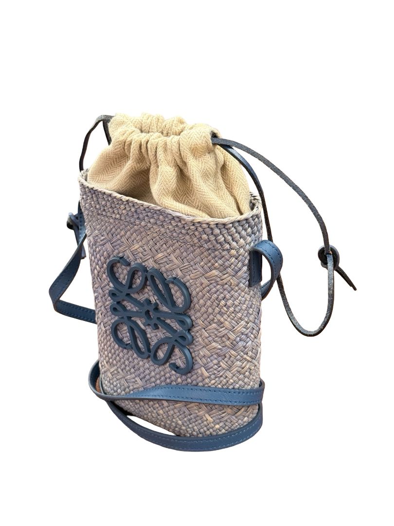 Loewe Blue Raffia Crossbody Pouch Bag.