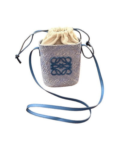 Loewe Blue Raffia Crossbody Pouch Bag.