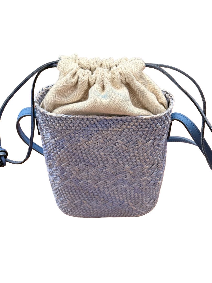 Loewe Blue Raffia Crossbody Pouch Bag.