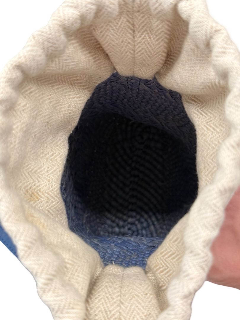 Loewe Blue Raffia Crossbody Pouch Bag.