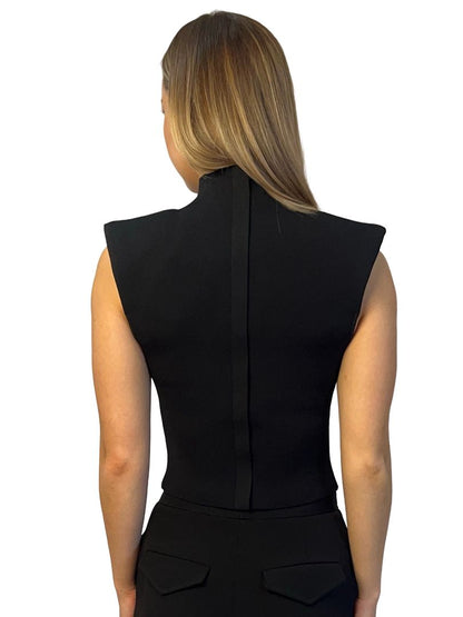 Scanlan Theodore Black Crepe Knit 'Milano' Sleeveless Shoulder Pad Top. Size: 8
