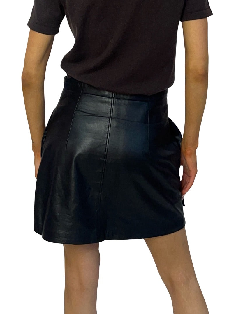 Scanlan Theodore Black Multi Pocket Leather Mini Skirt. Size: 8