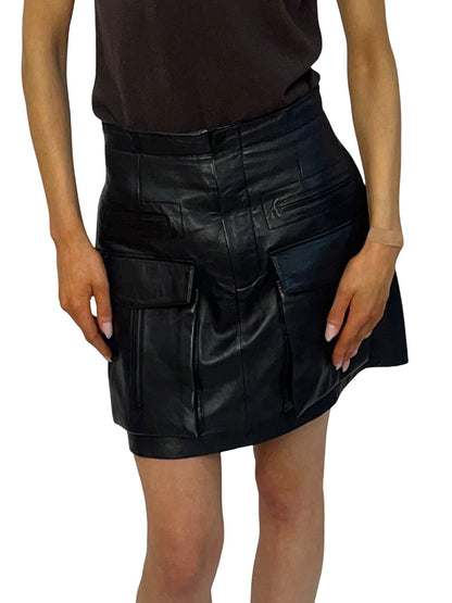 Scanlan Theodore Black Multi Pocket Leather Mini Skirt. Size: 8