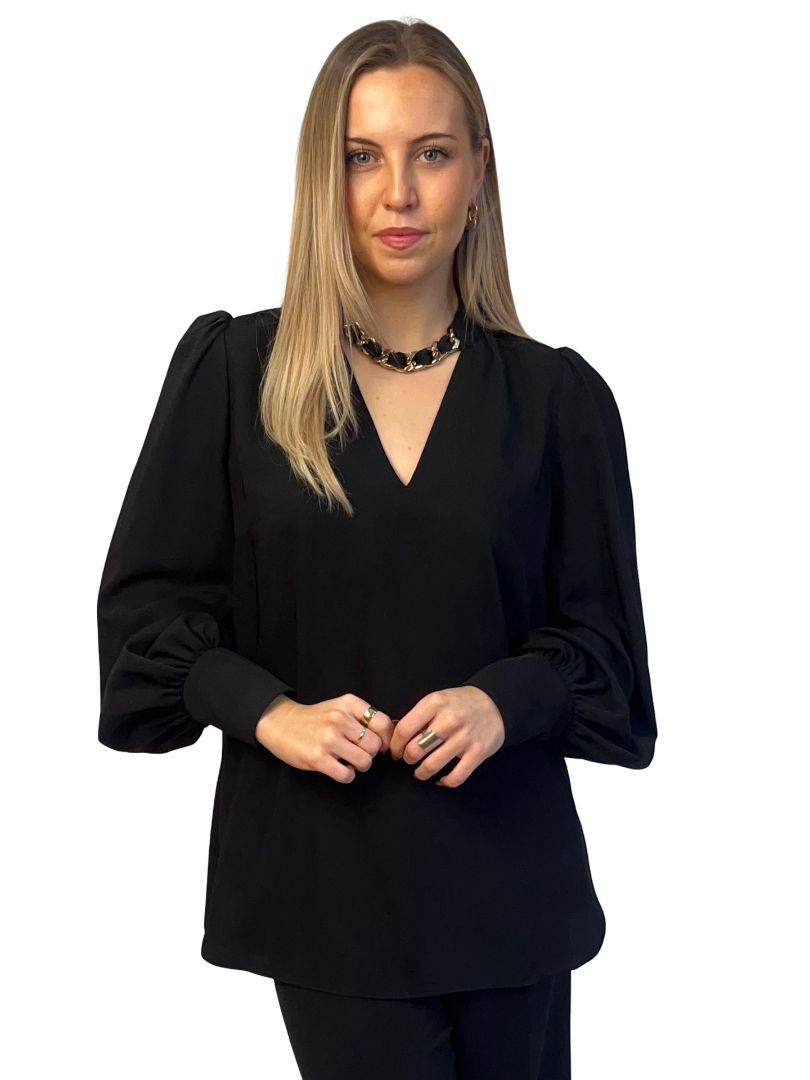 Zimmermann Black Blouse w/ Gold Chain Neck. Size: 3