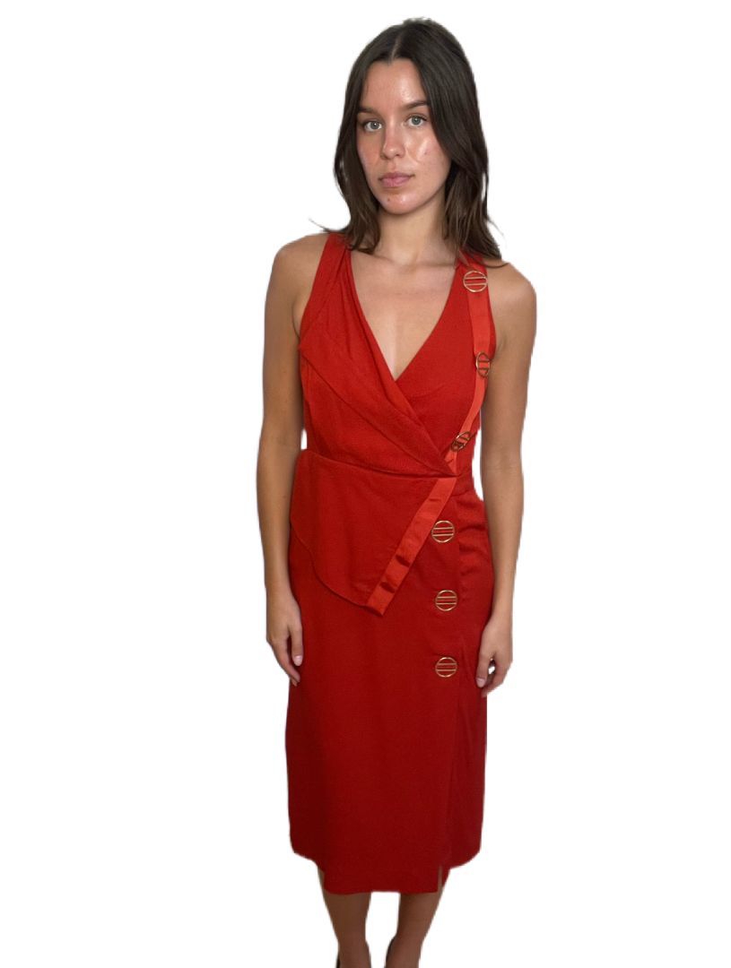 Dion Lee Red Crepe Midi Dress. Size: 10