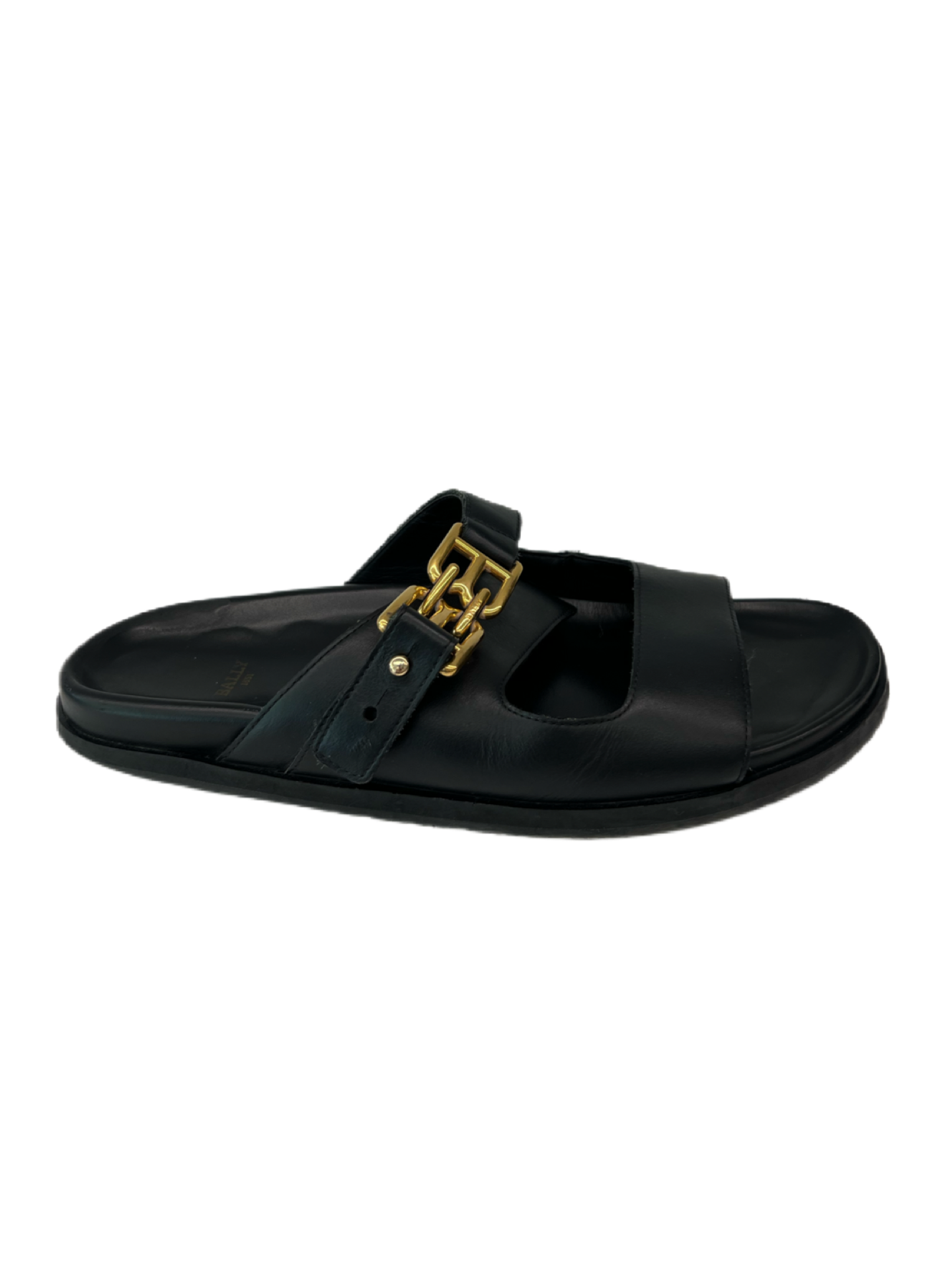 Bally Black Double Strap BB Gold Link Sandals. Size: 41