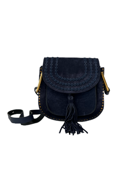 Chloe Navy Hudson Suede Leather Crossbody Bag. Size: L