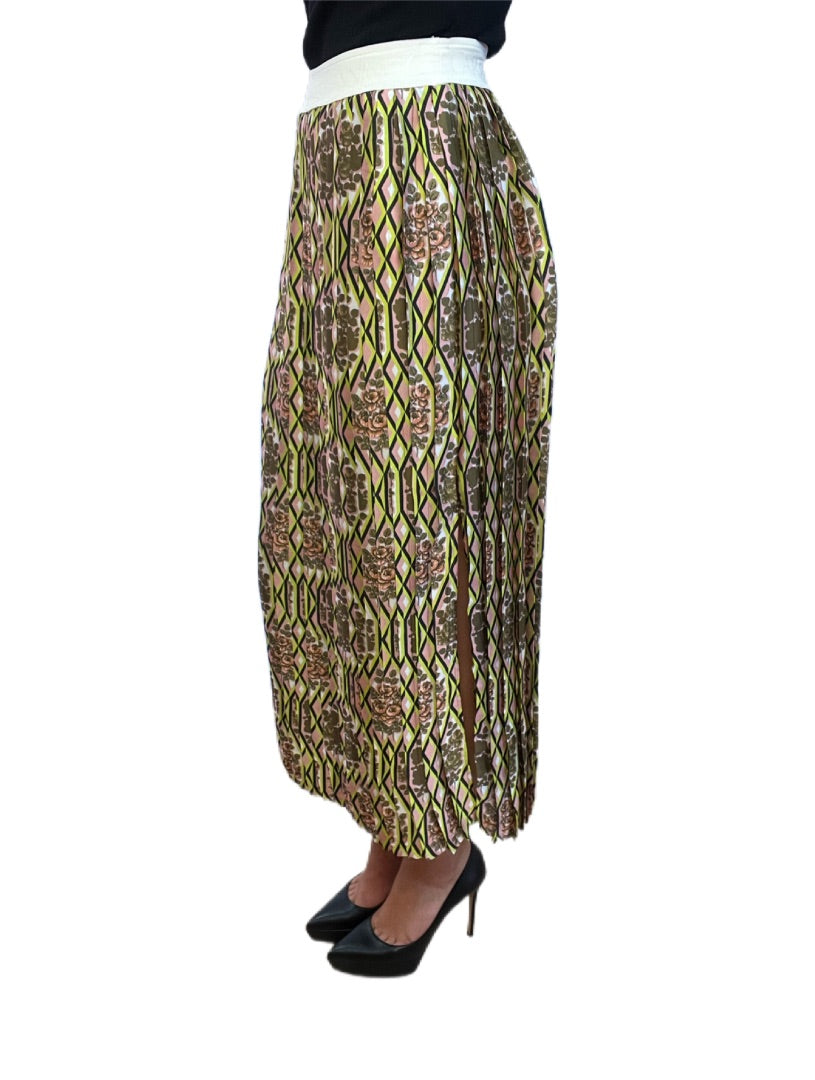 Manning Cartell Green & Pink Pleated Long Pattern Skirt. Size: XS