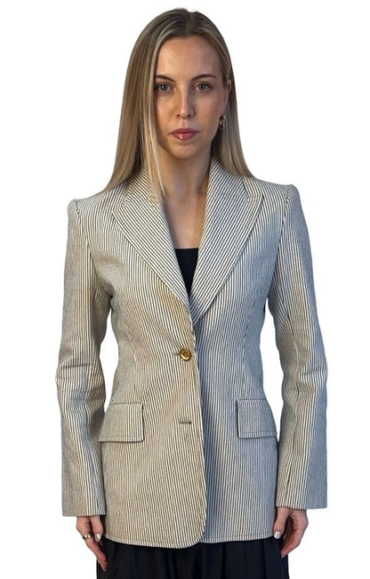 Scanlan Theodore Neutral / Navy Dashed Pinstripe Blazer. Size: 8