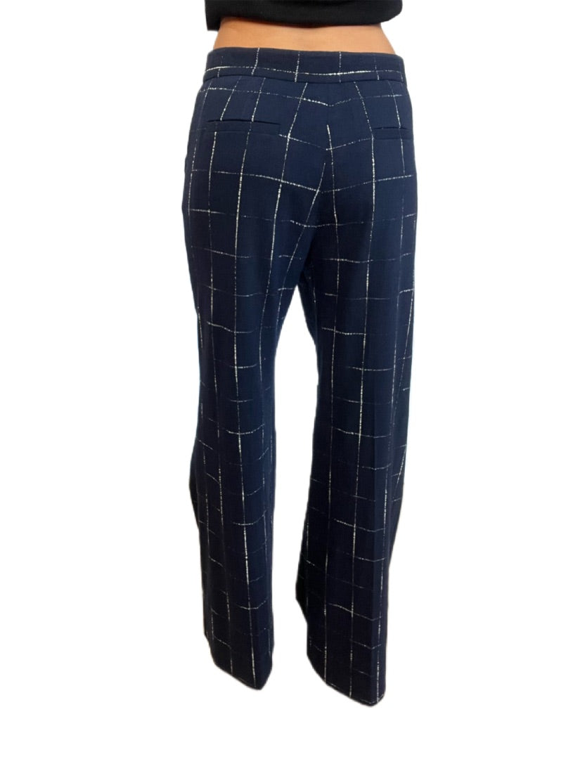 Dion Lee Navy W White Trim Checked Trouser Pants. Size: 10