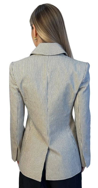 Scanlan Theodore Neutral / Navy Dashed Pinstripe Blazer. Size: 8