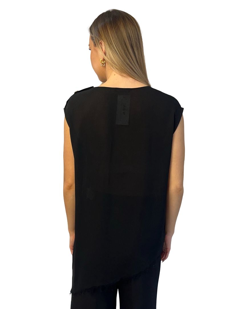 Balmain Black Sheer Asymmetric Gold Button Blouse. Size: 40