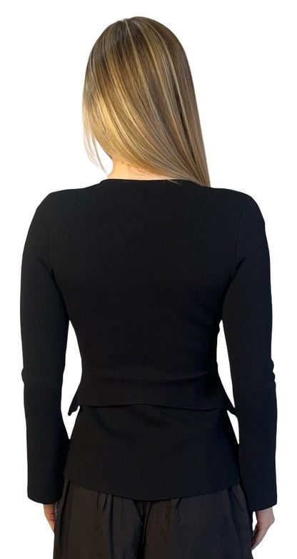 Scanlan Theodore Black Crepe Knit Zip Up. Size: S