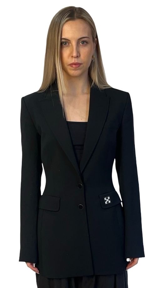 Off-White Black Tailored Wool Blend 'X' Blazer. Size: 40