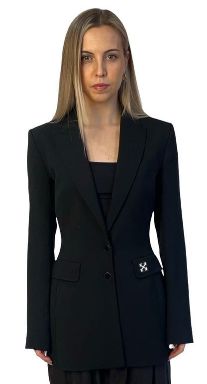 Off-White Black Tailored Wool Blend 'X' Blazer. Size: 40