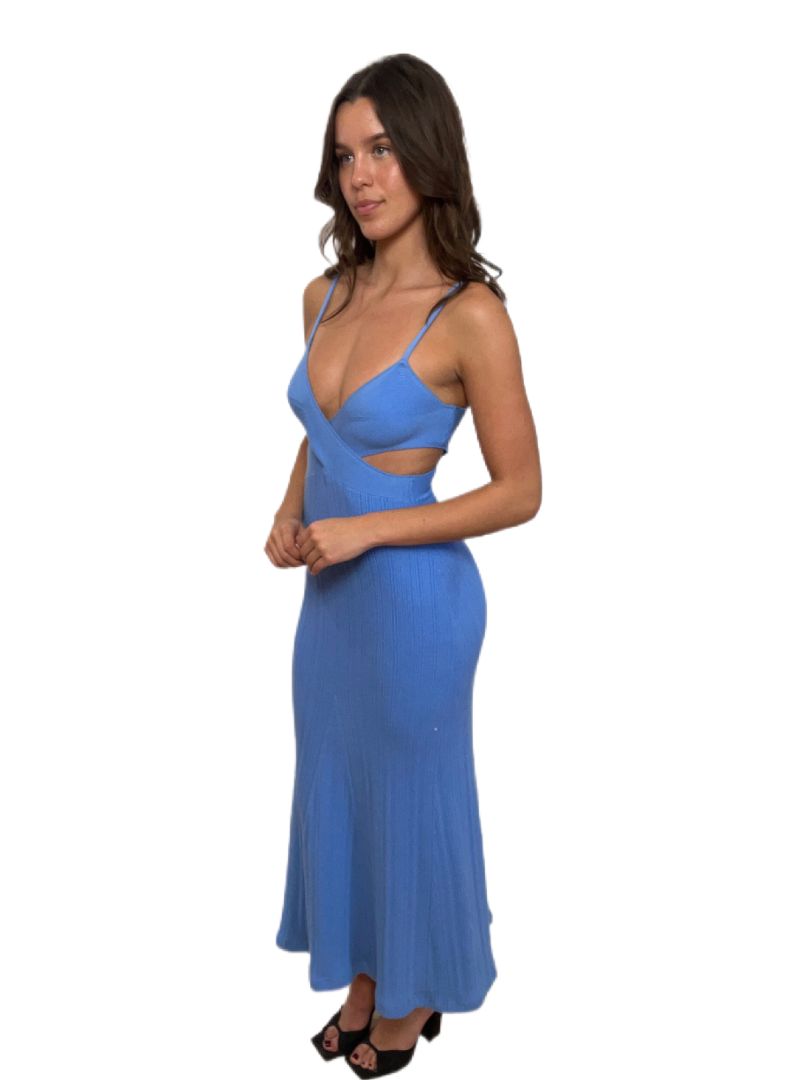 Anna Quan Blue Thin Straps Long Cotton Stretch Dress. Size: 6