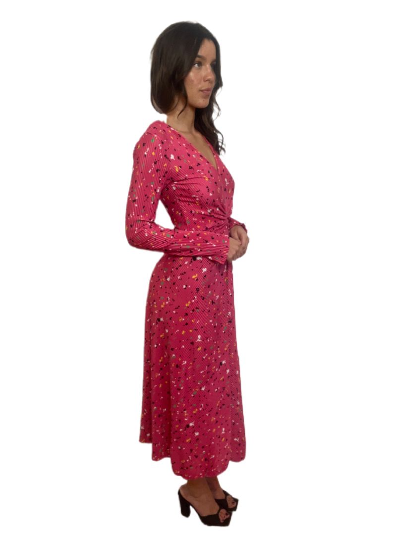 Rotate Pink Long Sleeve Pleated Dress V Neck. Size: XS