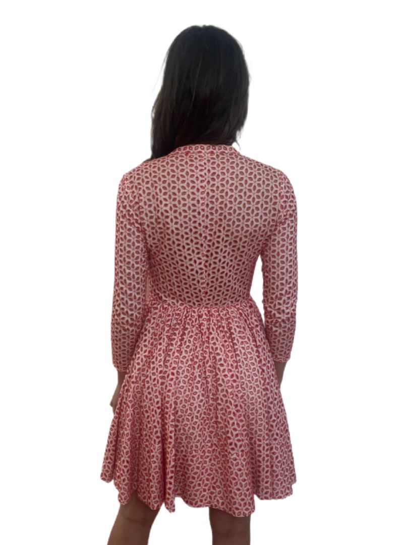 Maje Red White Long Sleeve Short Cotton Dress. Size: 1