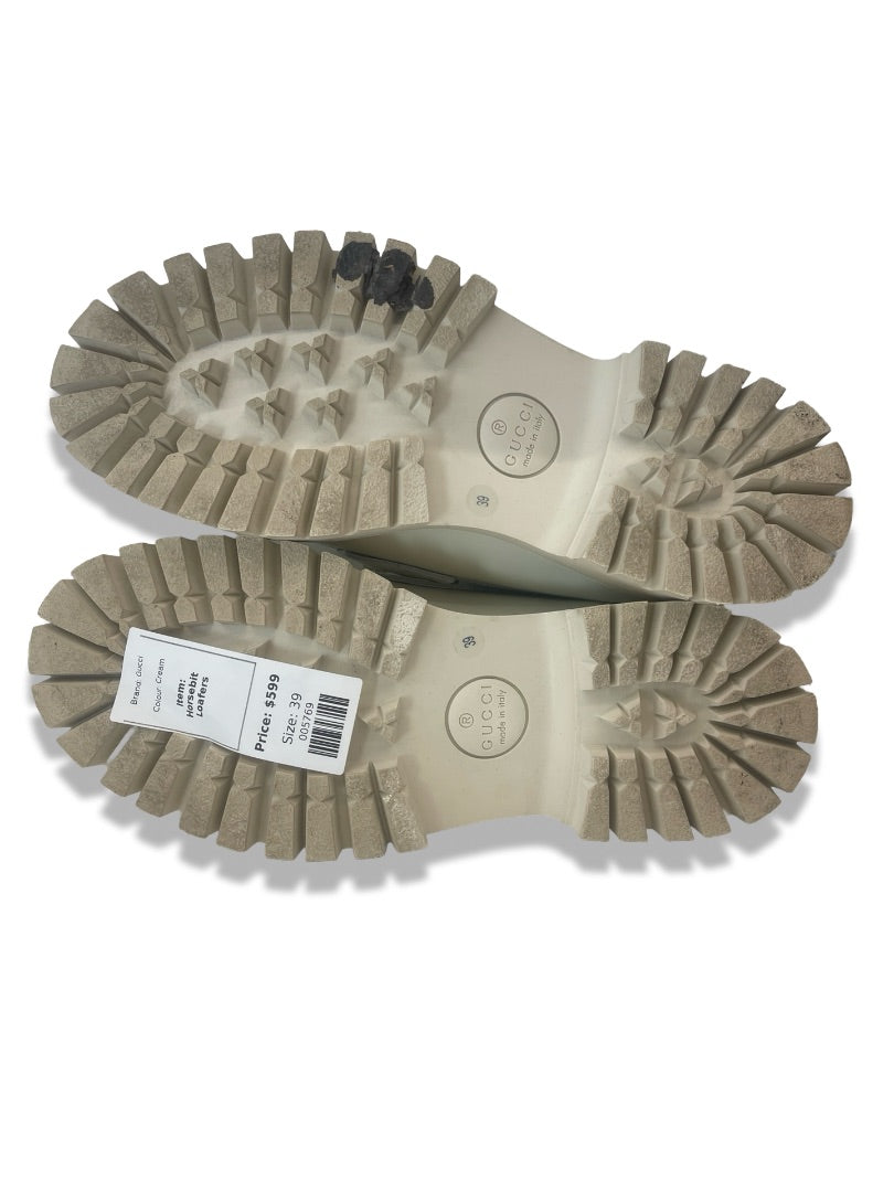Gucci Cream Horsebit Chunky Loafers W Bee Embroidery. Size: 39