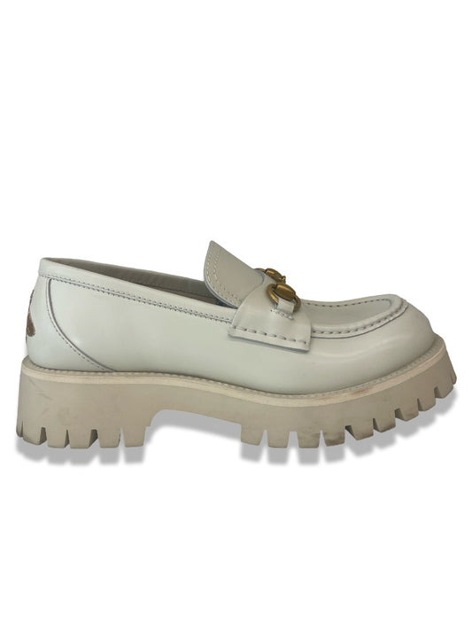 Gucci Cream Horsebit Chunky Loafers W Bee Embroidery. Size: 39