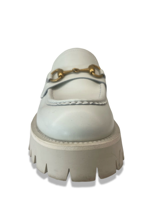 Gucci Cream Horsebit Chunky Loafers W Bee Embroidery. Size: 39