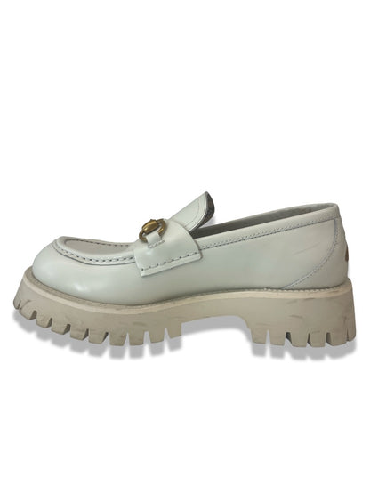Gucci Cream Horsebit Chunky Loafers W Bee Embroidery. Size: 39