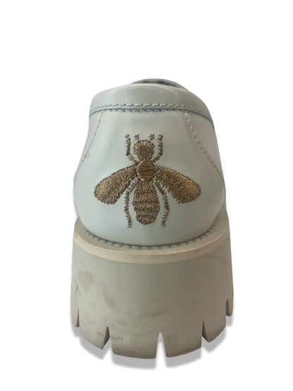 Gucci Cream Horsebit Chunky Loafers W Bee Embroidery. Size: 39