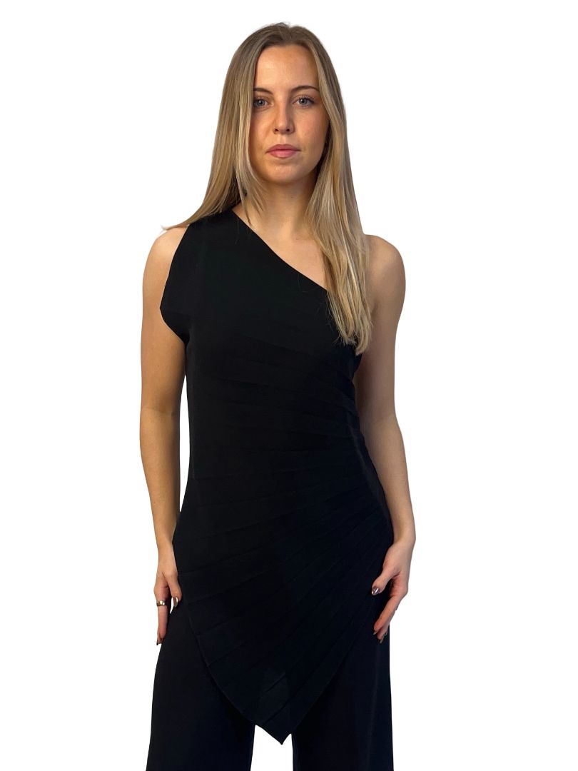 Bianca Spender Black Off The Shoulder Pleat Top. Size: 12
