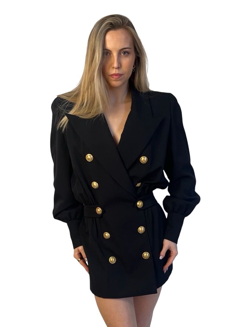 Balmain Black Double Breasted Belted Blazer Dress. Size: 36