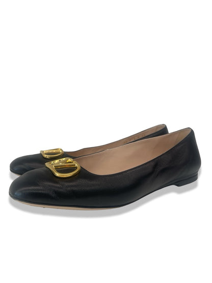 Valentino Garavani Black ' VLogo' Leather Ballet Flats. Size: 40