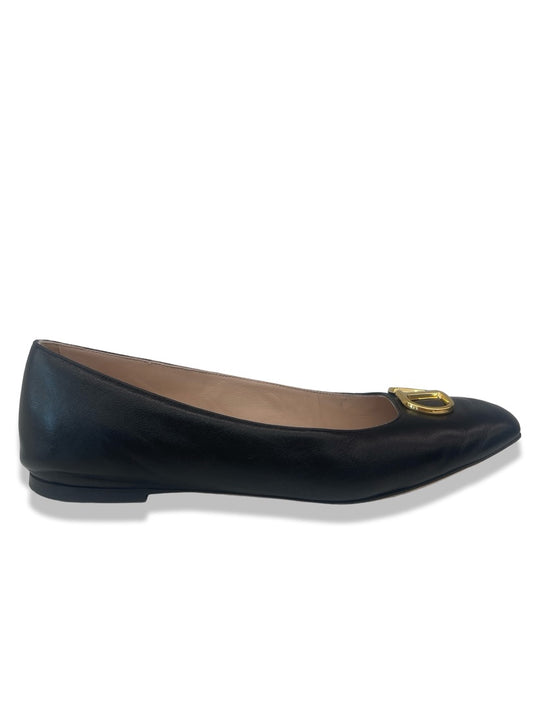 Valentino Garavani Black ' VLogo' Leather Ballet Flats. Size: 40