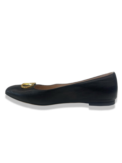 Valentino Garavani Black ' VLogo' Leather Ballet Flats. Size: 40