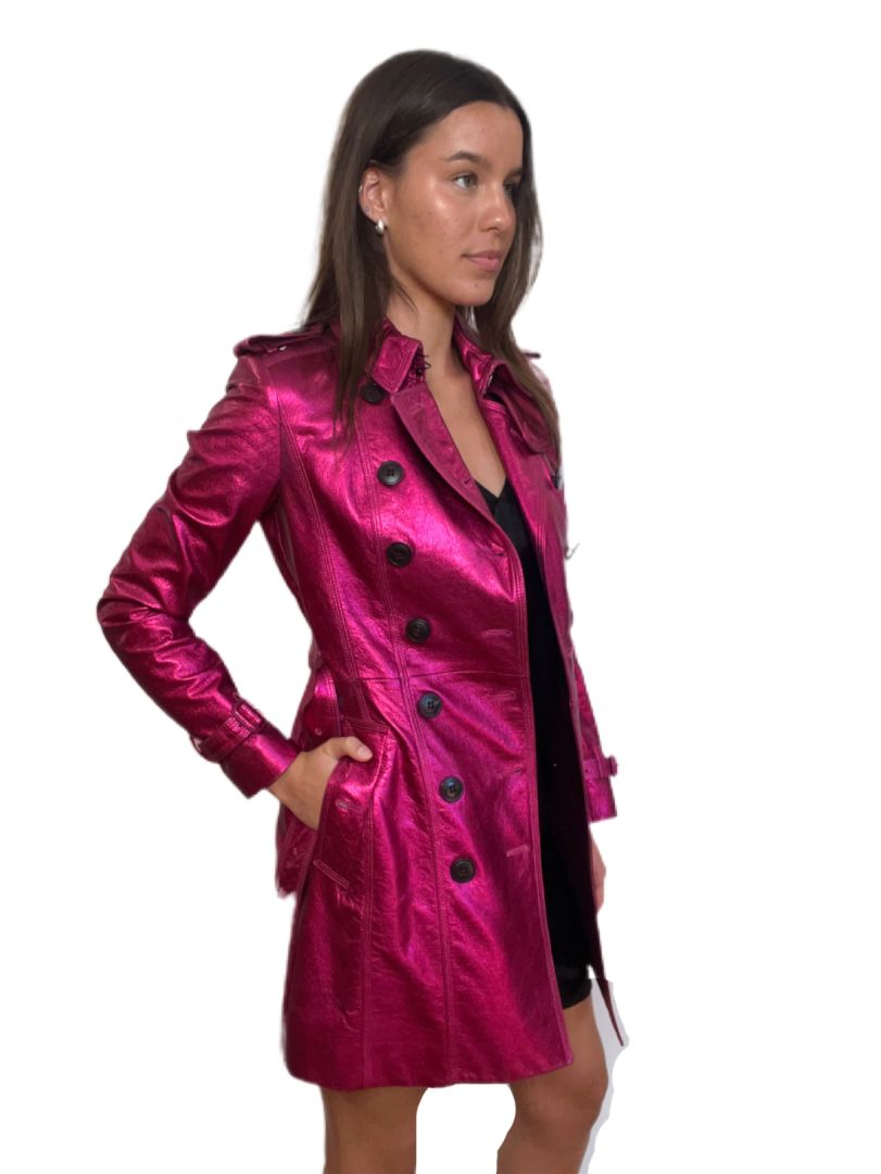 Burberry Pink Metallic Trench Coat. Size: 6