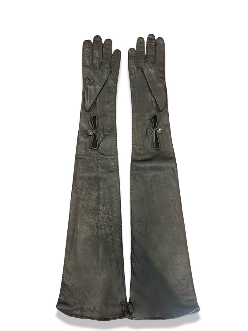Prada Black Long Leather Gloves. Size: 7