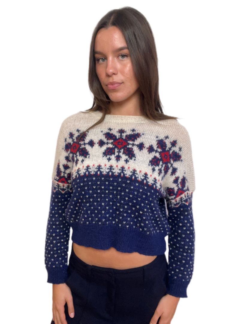 Isabel Marant Cream Blue Red Wool Sweater. Size: 38