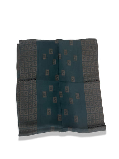 Fendi Brown / Black Embroidered 'FF' Monogram Sheer Scarf.