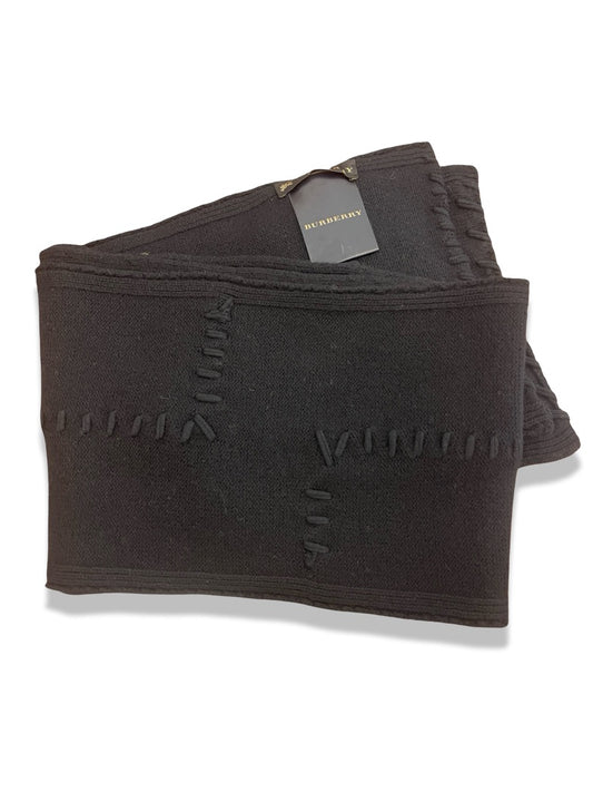 Burberry Black Virgin Wool Scarf w/ Thick Stitch Detail.