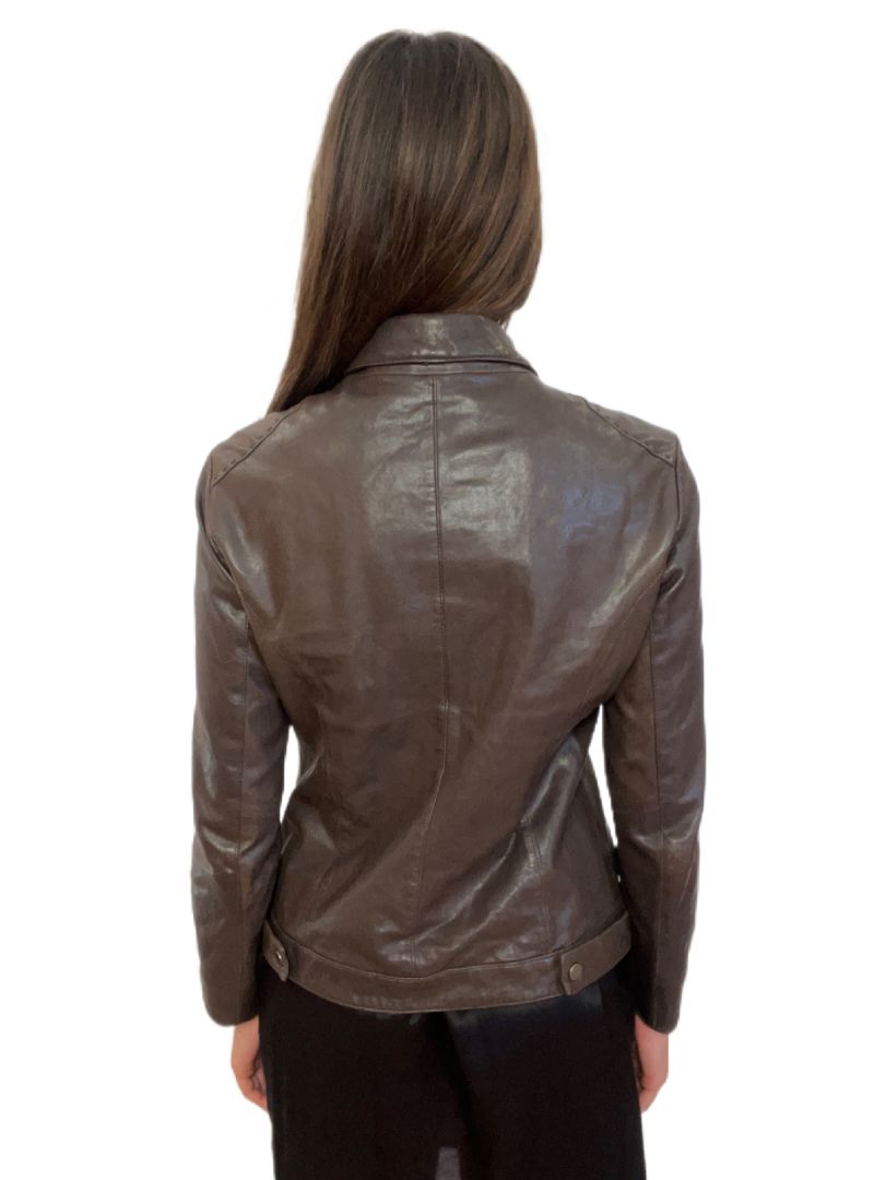 Morrison Brown Leather Long Sleeve Jacket. Size: M