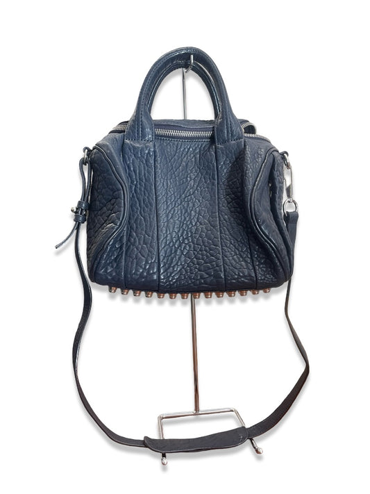 Alexander Wang Navy Grained Leather 'Rockie' Crossbody Bag W Studded Bottom.