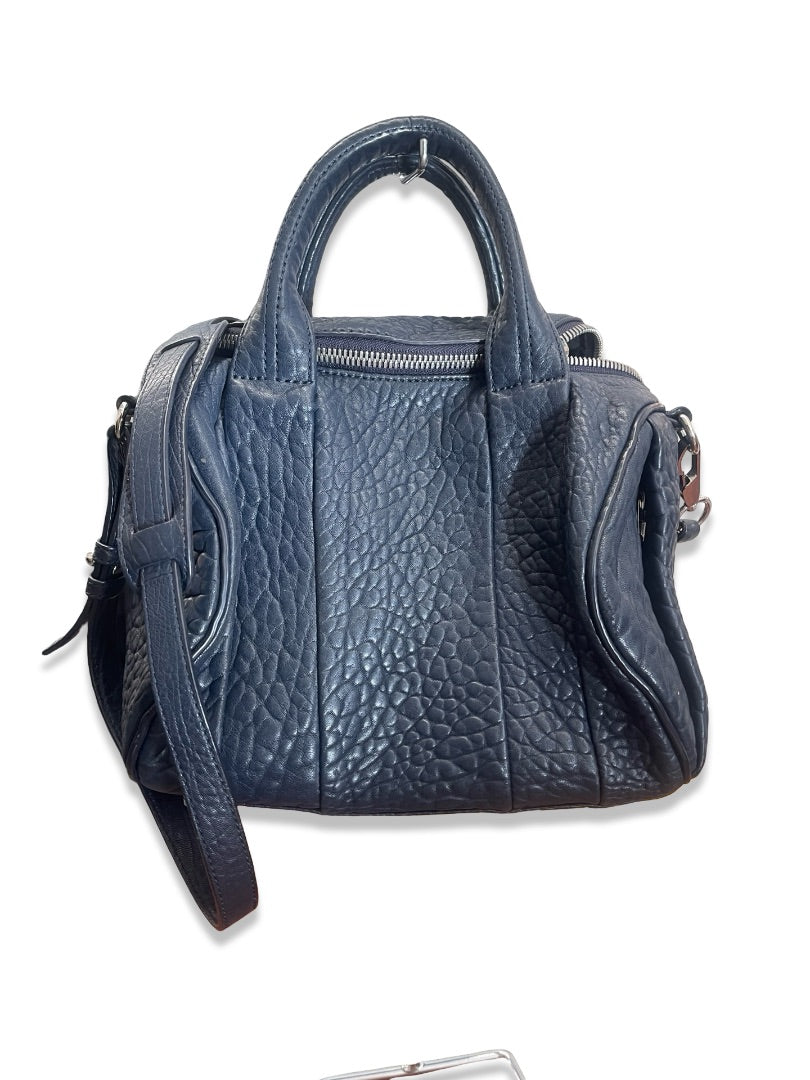 Alexander Wang Navy Grained Leather 'Rockie' Crossbody Bag W Studded Bottom.