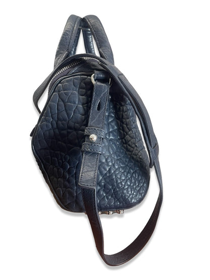 Alexander Wang Navy Grained Leather 'Rockie' Crossbody Bag W Studded Bottom.