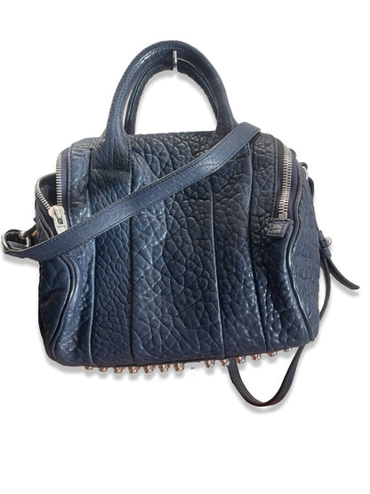 Alexander Wang Navy Grained Leather 'Rockie' Crossbody Bag W Studded Bottom.