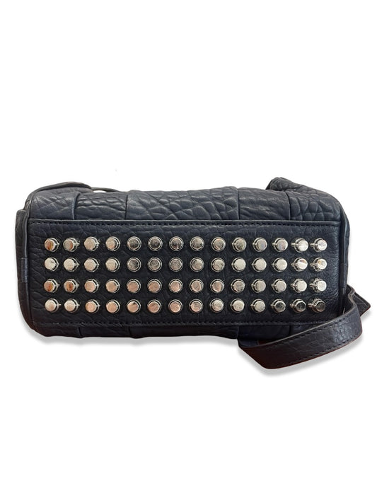 Alexander Wang Navy Grained Leather 'Rockie' Crossbody Bag W Studded Bottom.