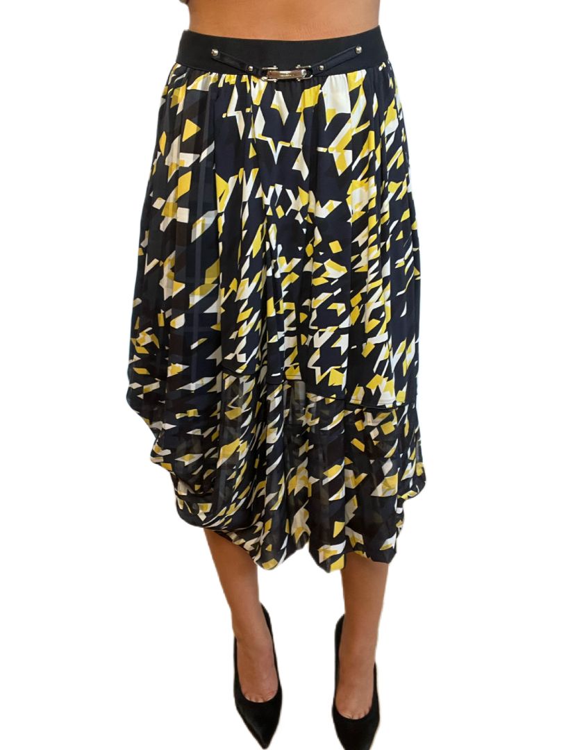 High Navy, White & Yellow Maxi Geometric Print Skirt. Size: 10